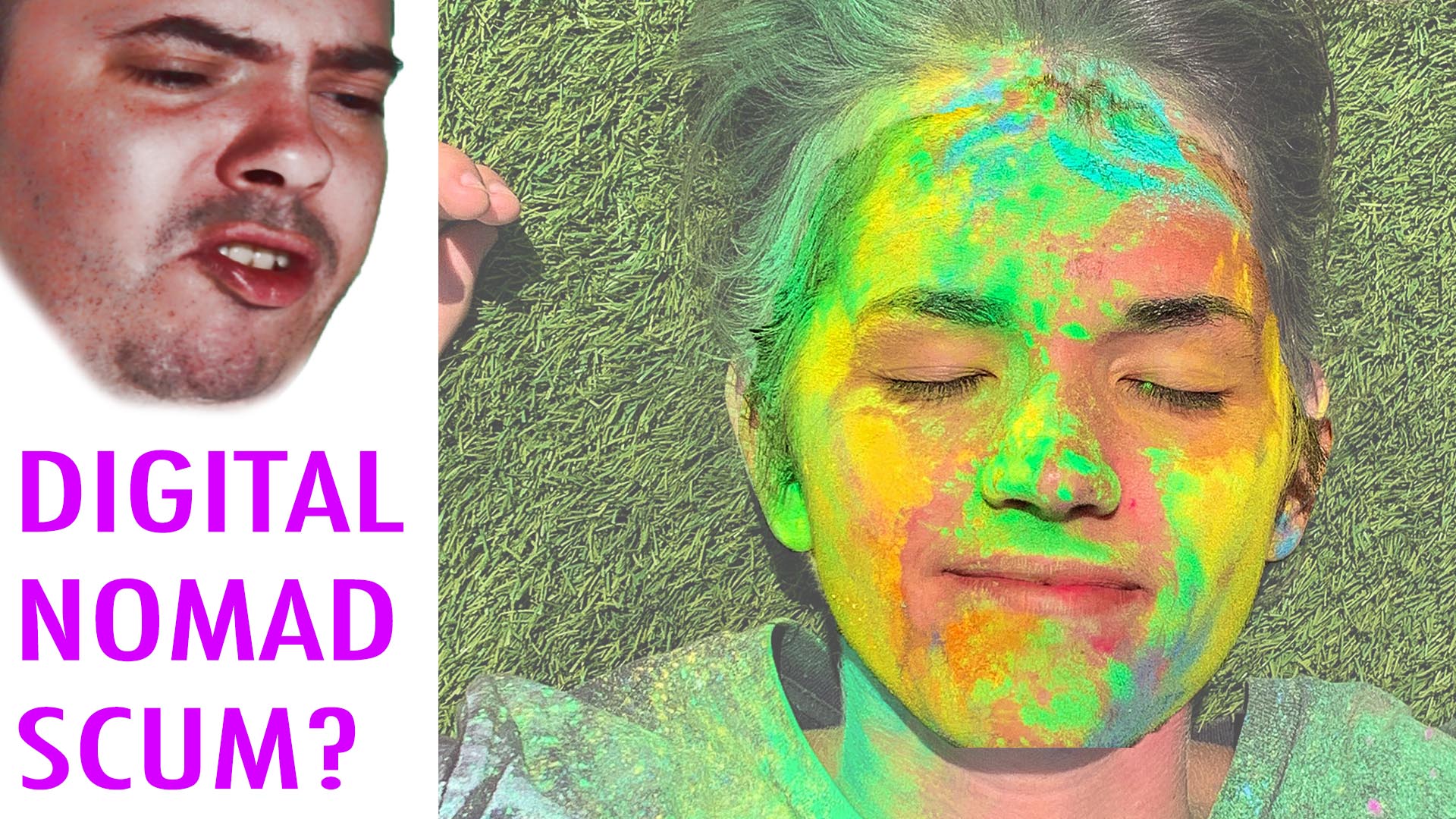 picture of travel blogger Geena Truman covered in multi coloured dust