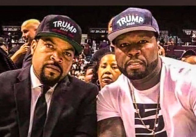 50 cent and Ice Cube wearing Trump hats
